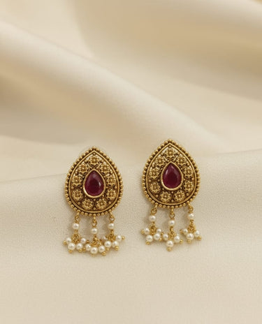 Ruby Drop Antique Earrings